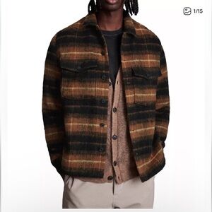 All Saints Tan and White Plaid wool  Jacket